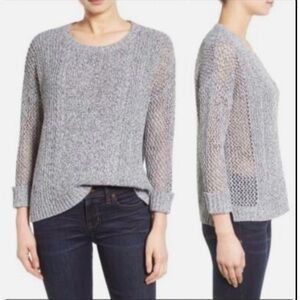 Madewell E8994 Marled Plaza Open Knit Pullover Sweater Cement Gray, Size XS